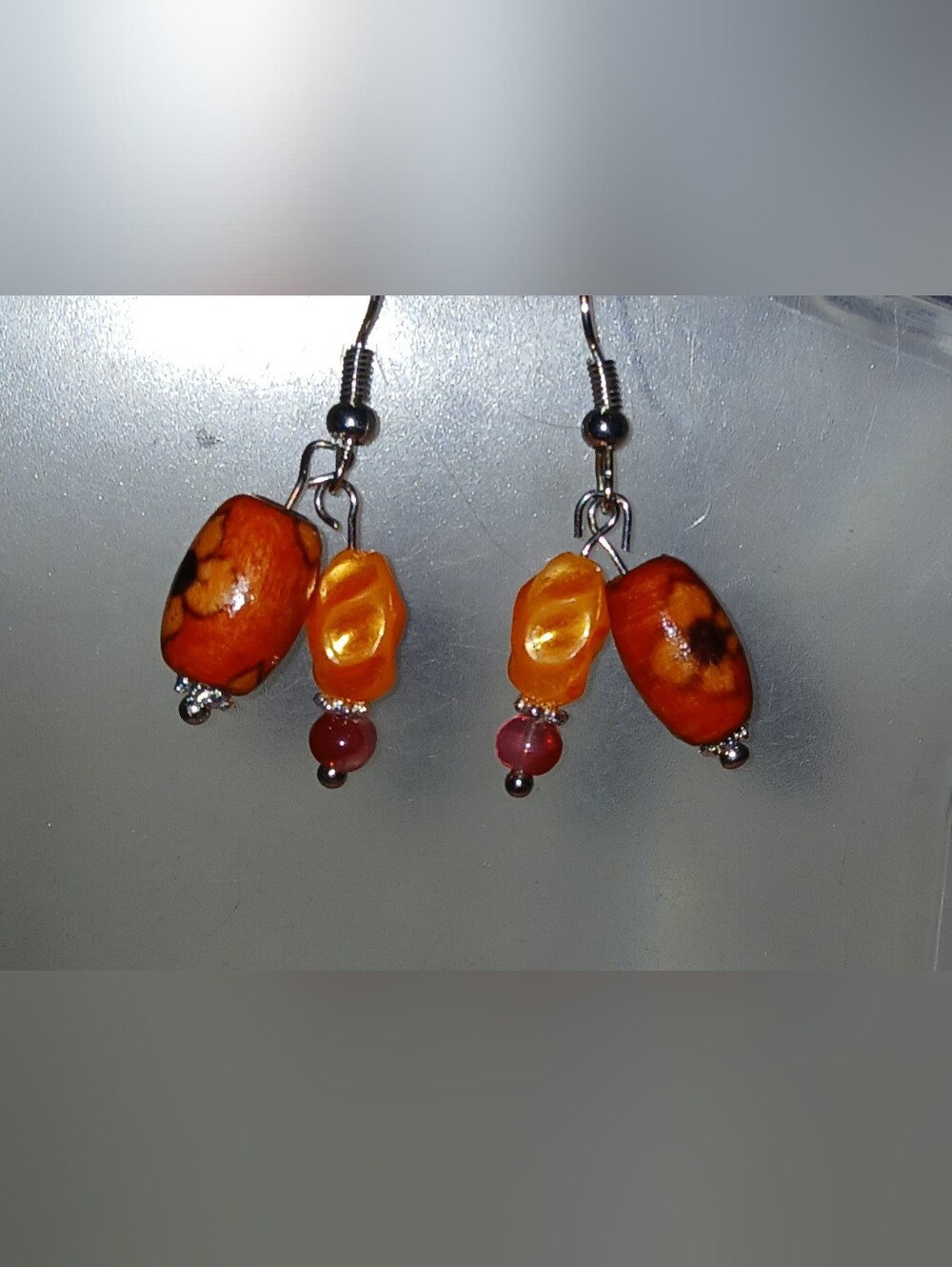 Hand Crafted Orange Bead Drop Earrings